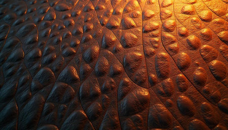 Detailed texture of dragon scales illuminated by warm lightの写真素材