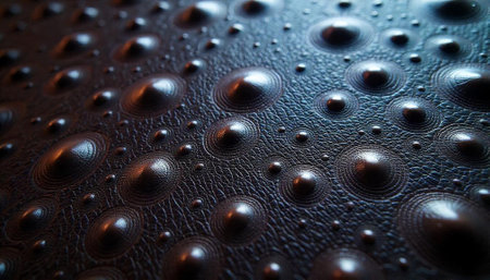 Textured dark surface with raised circular patterns close up
