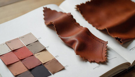 Leather Swatches on Open Book Displaying Color and Texture