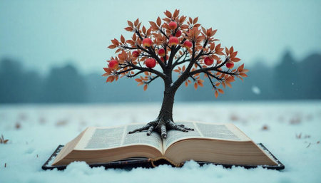 Tree growing out of book, wisdom and knowledge conceptの写真素材