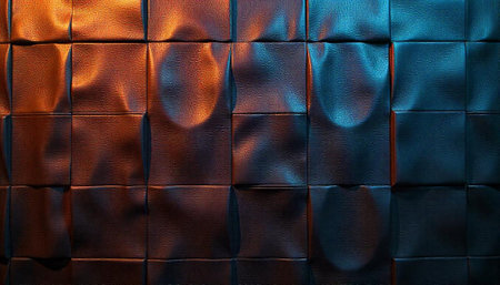 Abstract wall panel design with orange and blue lightingの写真素材