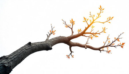Isolated branch with orange leaves on white background studio shotの写真素材