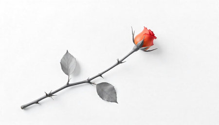 Single red rose isolated on clean white background studioの写真素材