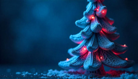 Festive Christmas tree with delicate lights on dark backdrop