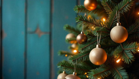 Close up of elegant Christmas tree with ornaments