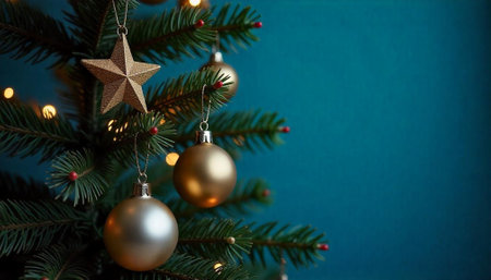 Elegant Christmas tree with star and gold ornaments
