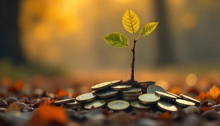 Money and new growth symbolizes financial investment opportunityの写真素材