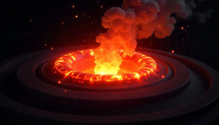 Molten metal eruption in a crucible, industrial abstract concept