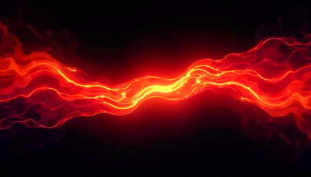 Fiery energy streams dynamically against a dark backgroundの写真素材