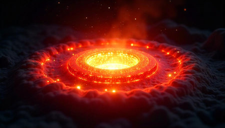Abstract glowing ring surrounded by dark grainy texture