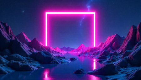 Neon Portal Landscape: A Vibrant Gateway to Another Worldの写真素材