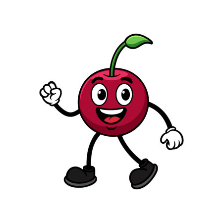 Animated cherry character waving hello on a white background