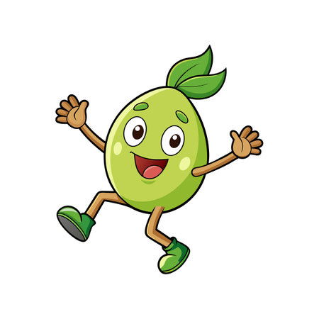Happy cartoon fruit mascot jumping with joy character illustrationのイラスト素材