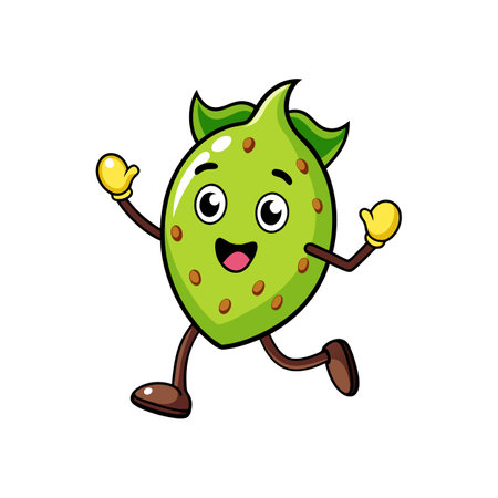 Joyful running green fruit character cartoon vector illustrationのイラスト素材