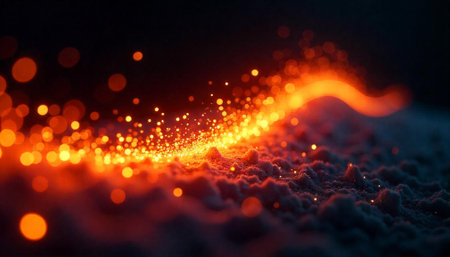 Abstract fire stream and particle splash on surfaceの写真素材