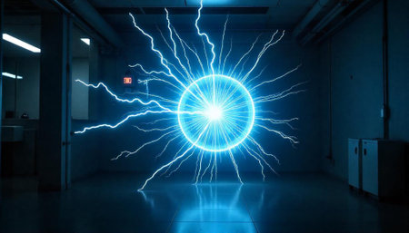 Electric orb with lightning shooting out in a dark room