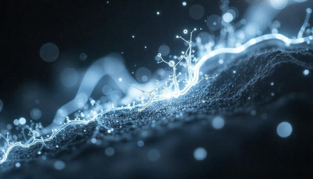 Abstract network connection with glowing nodes and blurred light