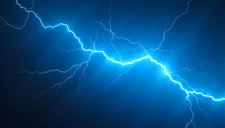 Bright blue lightning strikes against a dark gradient background