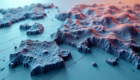 Abstract map showcasing land topography and elevation variation conceptの写真素材