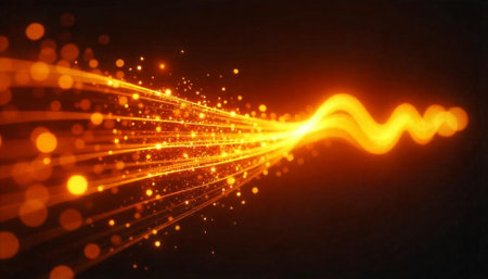 Abstract golden light trails against a dark background image