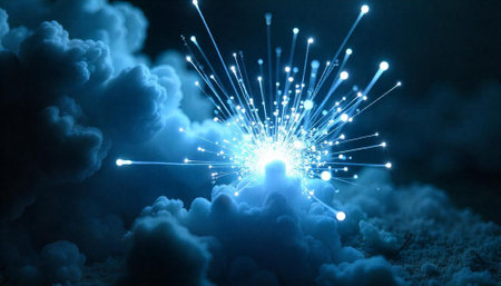 Blue Burst: Luminous Radiance and Atmospheric Cloudsの写真素材