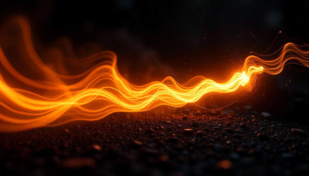 Abstract image depicting vibrant light streak against dark backgroundの写真素材