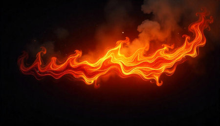 Abstract fiery flame with bright orange and red glowの写真素材