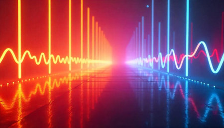 Abstract Data Visualization with Neon Lines and Reflections