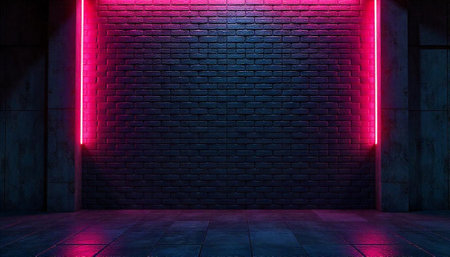 Dark brick wall with vibrant pink neon lights