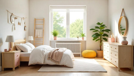 Bright and airy bedroom design with natural elements