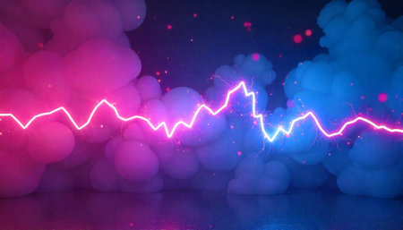 Abstract Neon Lightning Across Gradient Cloudscape Background