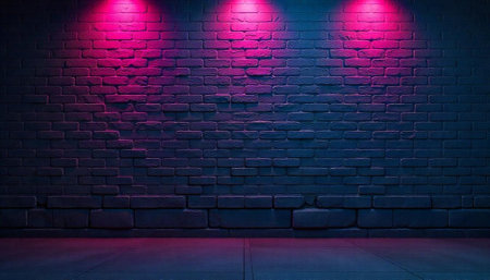 Brick wall backdrop illuminated with pink and blue spotlights