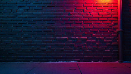 Nighttime brick wall with dramatic lighting for urban backgroundsの写真素材