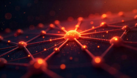 Abstract Network with Glowing Connections and Central Nodeの写真素材