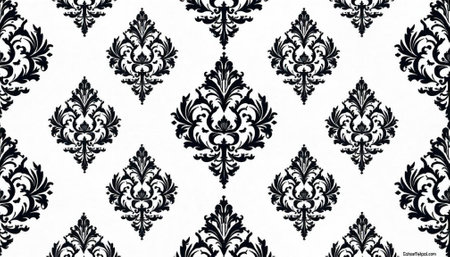 Elegant black damask pattern on white background, seamless designの写真素材