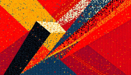 Abstract triangular shapes with colorful speckled textures background imageの写真素材