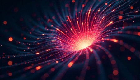 Abstract glowing portal with light streaks into dark spaceの写真素材