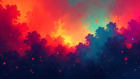 Abstract colorful forest background with splattered lights effectの写真素材