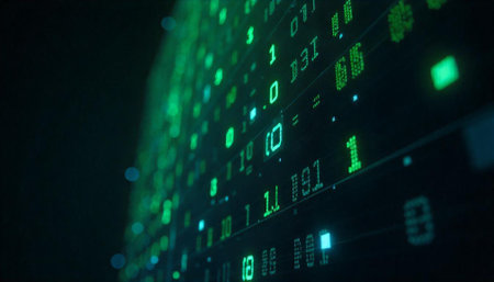 Digital Data Stream Flowing on Black Screen Displayの写真素材