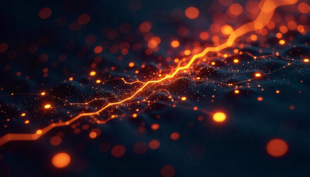 Glowing orange light streak over dark abstract background