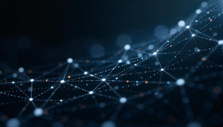 Abstract network connection structure with glowing nodes on dark background