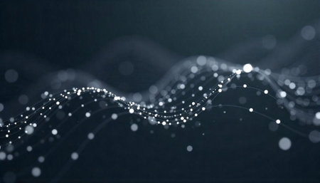 Abstract network visualization with connected nodes and blurred lights