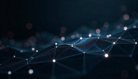Abstract network connection with dots and lines on dark backgroundの写真素材