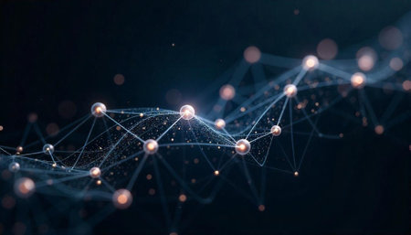 Connected network structure with glowing nodes on dark background