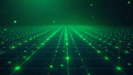 Abstract green matrix with glowing dots and lines