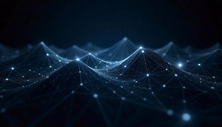 Abstract technology network with connected dots on dark background