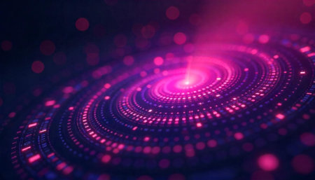 Abstract purple and blue spiral with glowing light effectの写真素材
