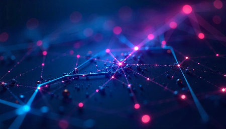 Abstract network with glowing nodes and connecting linesの写真素材