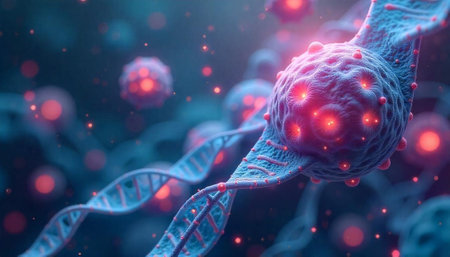 Abstract 3D rendering of DNA molecule and virus cells