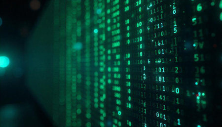 Abstract green digital data stream background with binary code